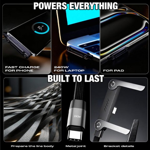 2-in-1 Braided Fast Charge Cable With Built-in Phone Stand