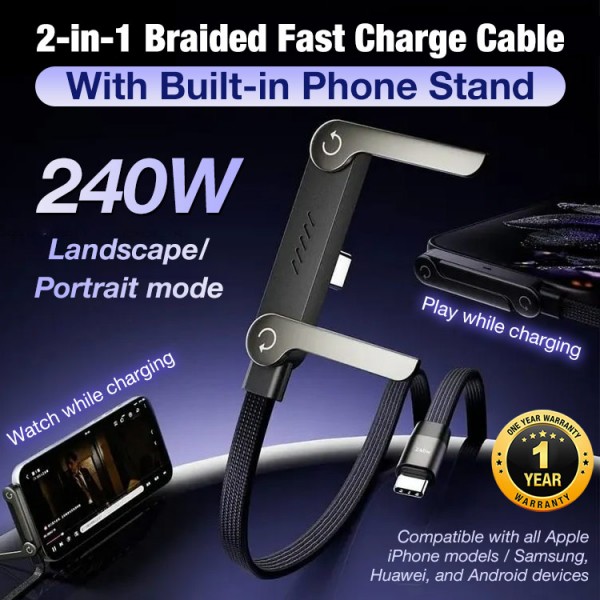 2-in-1 Braided Fast Charge Cable With Bu..