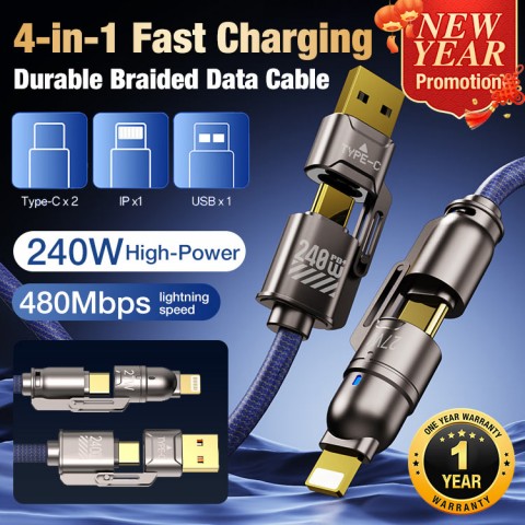4-in-1 Fast Charging Durable Braided Data Cable