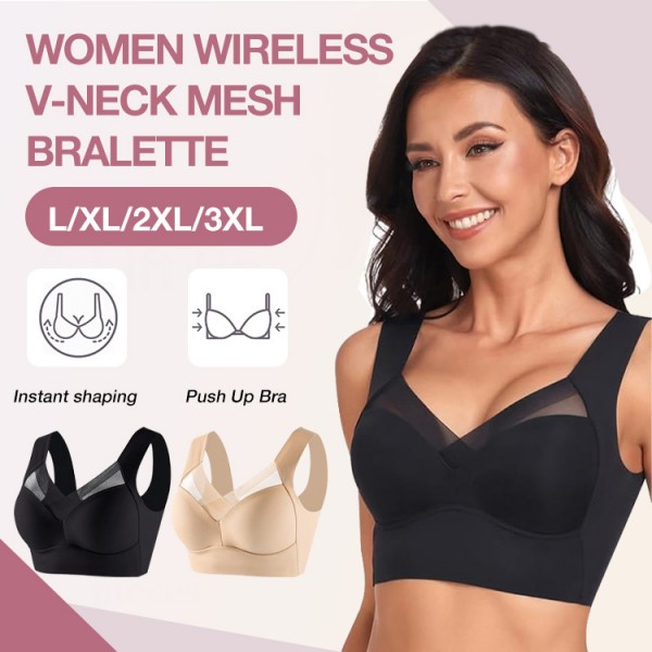 Women Wireless V-Neck Mesh Bralette..