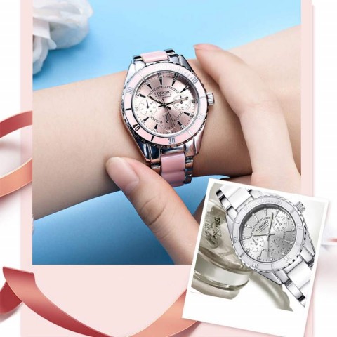 Ceramic steel band watch waterproof luminous ladies quartz watch