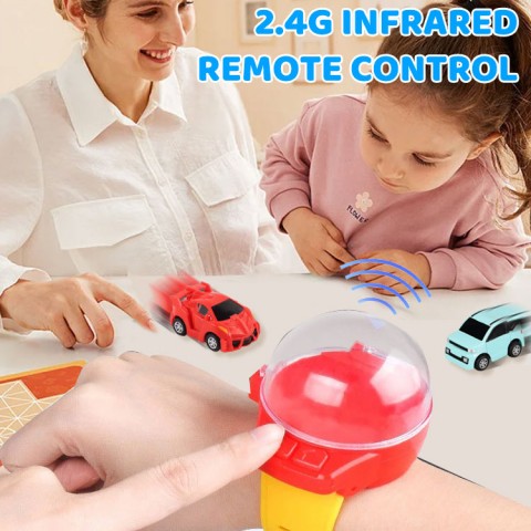 Children watch mini remote control car toy