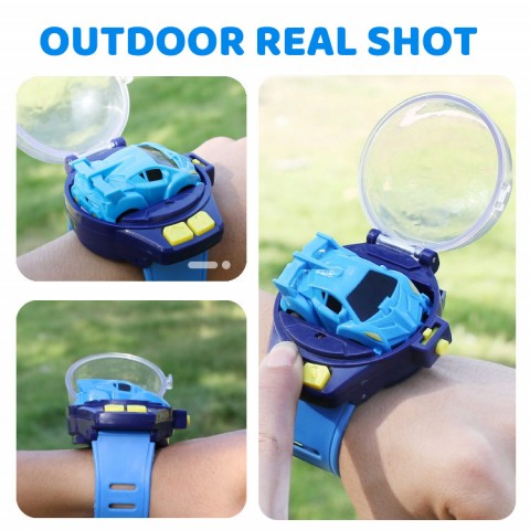 Children watch mini remote control car toy