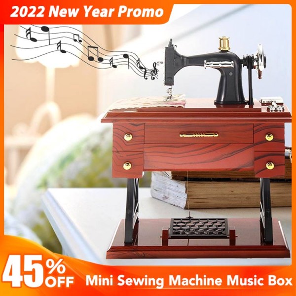 Wood Mini Sewing Machine Music Box..