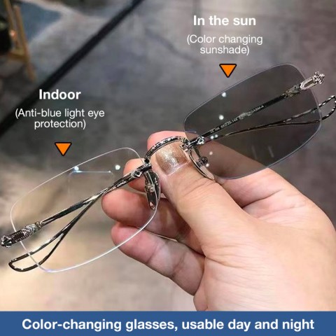 Frameless color changing reading glasses