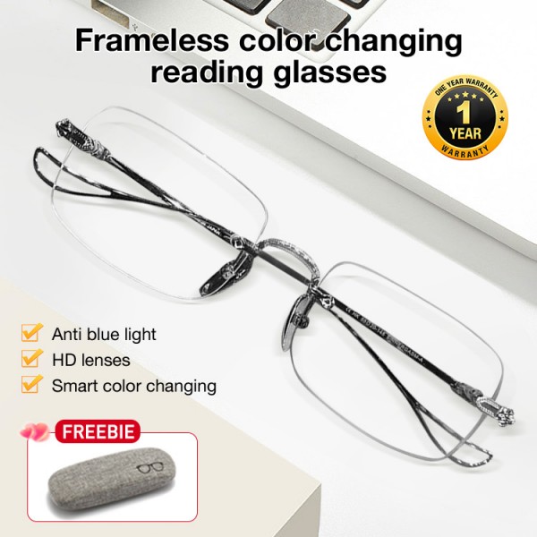 Frameless color changing reading glasses..
