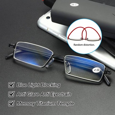 Metal Anti-Blue Light Reading Glasses Half Frame Prescription TR90 Eyewear With Case