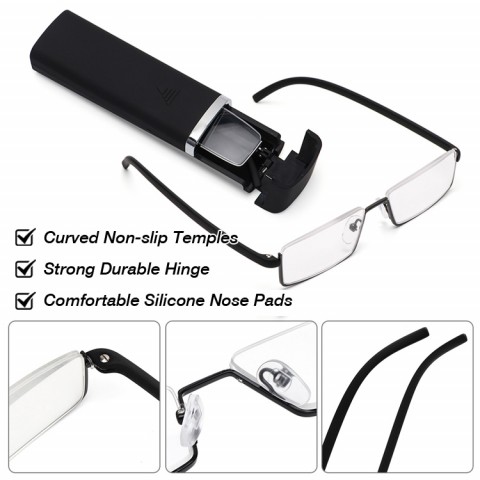 Metal Anti-Blue Light Reading Glasses Half Frame Prescription TR90 Eyewear With Case