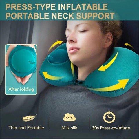 Press-type inflatable portable neck support