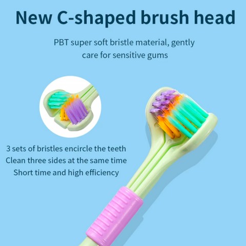 360 Degree Three-sided Soft Bristle Toothbrush Oral Care Safety Toothbrush Teeth Deep Cleaning Portable Travel Dental Oral Care