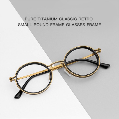 Designer pure titanium classic retro small round glasses frame