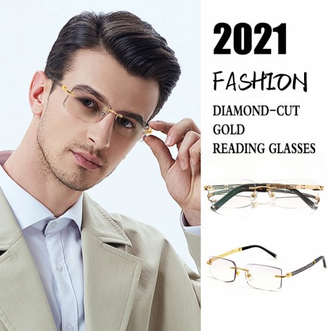 Fashion diamond-cut gold reading glasses