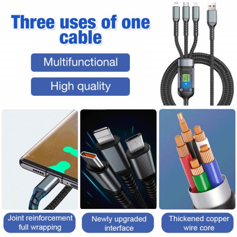 100W Transparent Luminous Ultra-fast Charging Three-in-one Data Cable