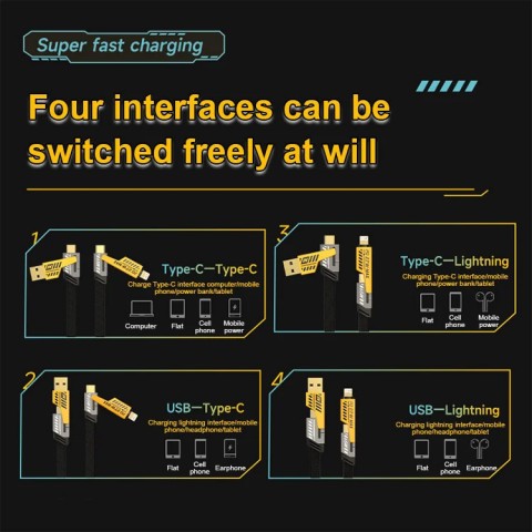 Four-in-one fast charging alloy data cable