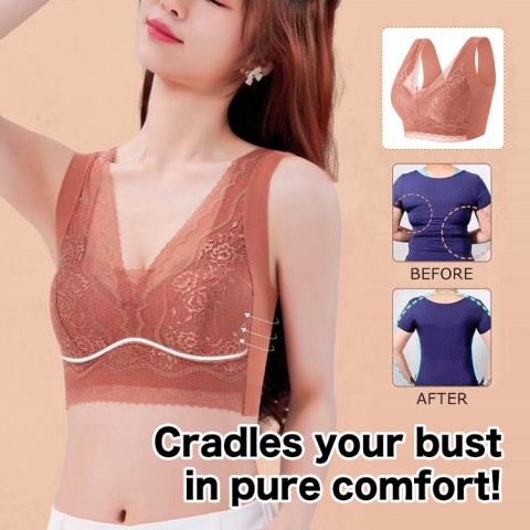 Ultra-thin lace fixed cup seamless adjustment bra