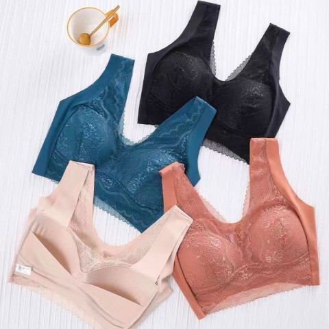 Ultra-thin lace fixed cup seamless adjustment bra