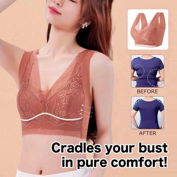 Ultra-thin lace fixed cup seamless adjus..