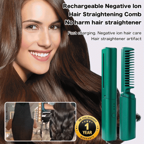 2 In 1 Rechargeable Negative Ion Hair Straightening Comb