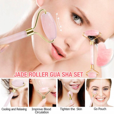 Jade Guasha Board Facial Roller Massager Anti Aging Beauty Slimming Firming & Wrinkles Removal