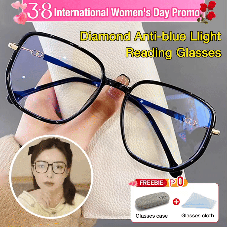 International Womens Day Promo- Diamond Anti-blue Llight Reading Glasses - Makes you look 10 years younger-Free glasses case and glasses cloth