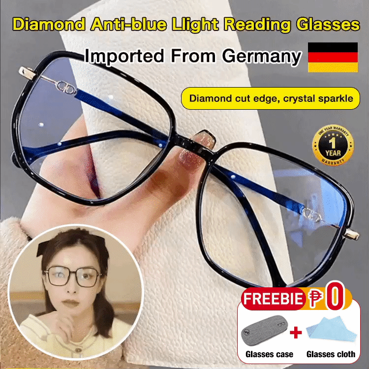 Senior Citizen Offer to get a free glasses case and glasses cloth - Diamond Anti-blue Llight Reading Glasses - Makes you look 10 years younger - Suitable for all face shapes, One year warranty