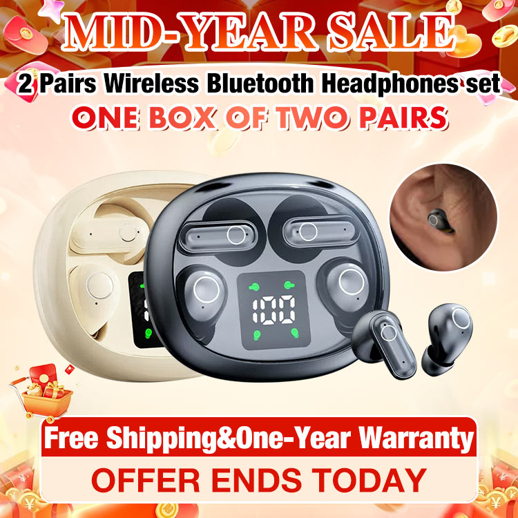 Mid-year Promo - One Year Warranty- 2 Pairs Wireless Bluetooth Headphones set - IPX4 waterproof, Ultra-lightweight, high-definition sound quality, comfortable to wear all day, perfectly suited for sports and daily use!