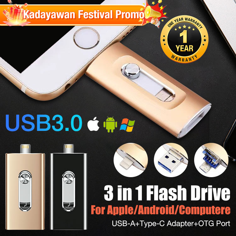 Kadayawan Festival Promo -  One year warranty - 3 in 1 Flash Drive - Applicable to multiple devices, Android/Apple/USB3.0/Type C