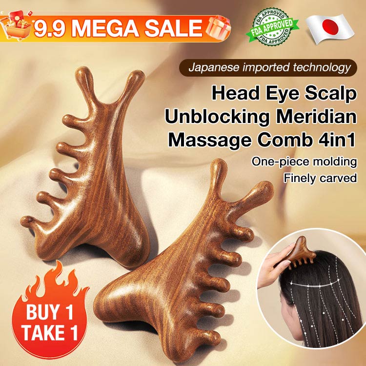 9.9 Mega Sale- Head Eye Scalp Unblocking Meridian Massage Comb 4in1- Japanese imported technology-FDA Certification-Clear the meridians - Relieve head and eye fatigue - Ergonomic design - Natural materials