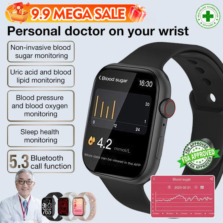 9.9 Mega Sale-year warranty-Smart Painless Blood Glucose Measurement Watch-Stay healthy-measure blood sugar levels, heart rate, sleep quality and other general health