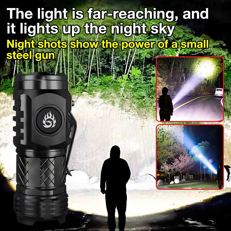 German Brand Super Bright LED Flashlight - Illumination range 200-500m. 20h endurance. Type-C fast charging. 5 modes. 1 year warranty