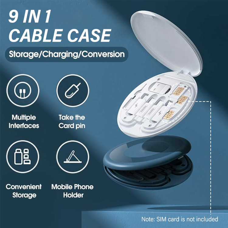 9 in 1 Cable Case - Multi Cables, SIM Card Storage, Phone Holder